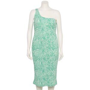 Nine West One-Shoulder Stretchy Bodycon Dress Green Zebra Print Size XXL New